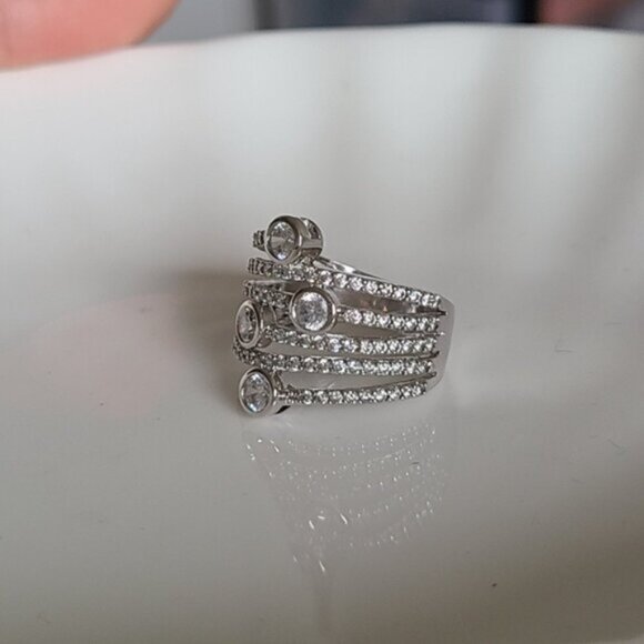 Vintage Sterling Silver Sparkle Crystal Layer Wrap Ring Size 6 - Picture 5 of 16